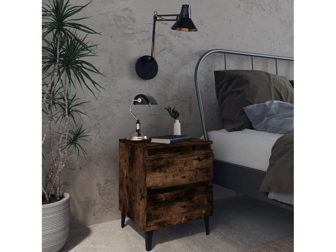 Mesas Cabeceira LOVELY HOME Mesinha Pernas Metal 2 Pcs 40X35X50 Cm Carv. Fumado