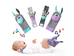 Henten Home Calcetines Para Bebé Y Pulseras Sonajero Lindos Juguetes Para Animales (2 Pulseras Y 2 Calcetines)
