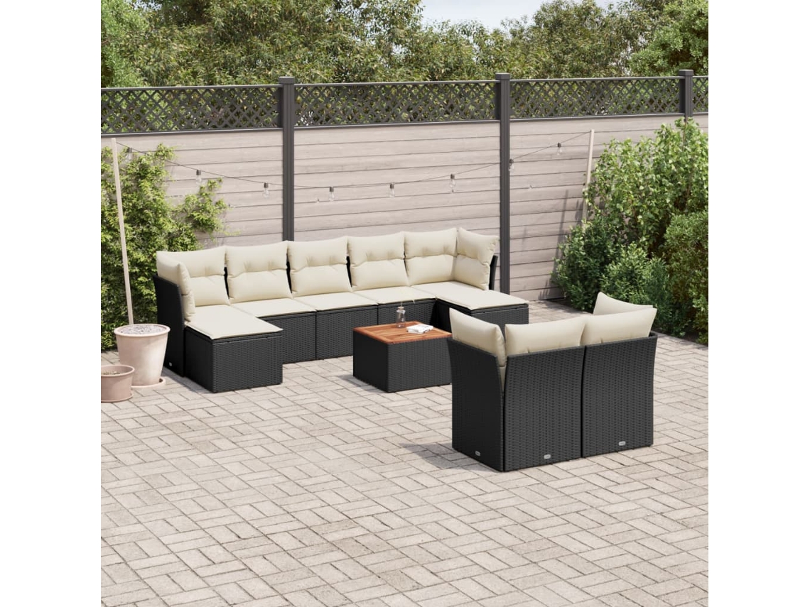 Conjunto de sofá de jardín de 10 piezas con cojines en mimbre sintético negro de DKD Home Decor
