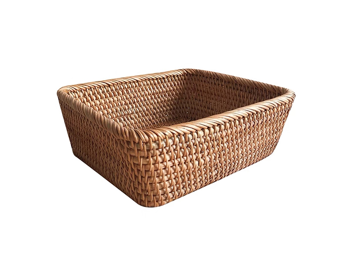KOFIHETY Cesta de mimbre para organizar el hogar, cesta rectangular para servir con encanto rústico y bordes lisos, cesta multiusos de ratán sintético para coc