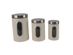 Juego De 3 Tazas De Cocina Herméticas Con Ventana Transparente Para Café, Azúcar Y Té, Color Beige.