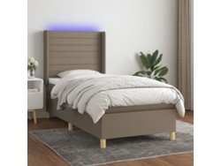Cama Box Spring Colchón Y Luces Led Tela Gris Taupe 90x200 Cm
