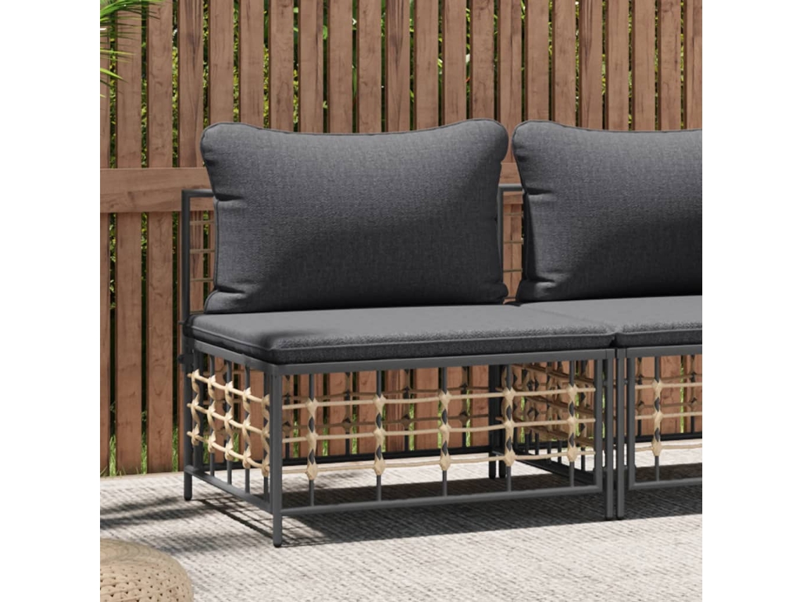 Sofá Central De Jardín | Sofá De Exterior Con Cojines Ratán Sintético Gris Oscuro Wsd443608