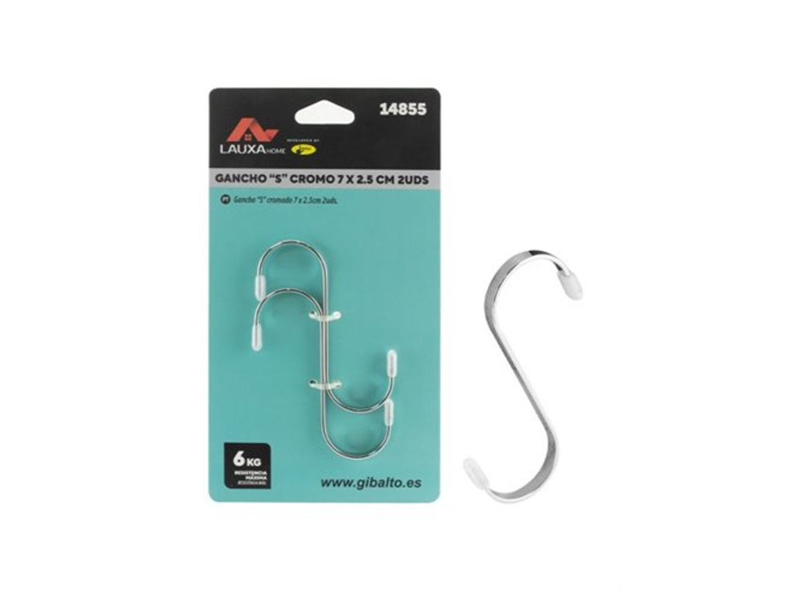 Gancho en S cromado Lauxa Home, 2 unidades, 7 x 2,5 cm, resistencia de 6 kg