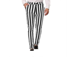 Pantalones De Traje Para Hombre Con Rayas Y Bolsillos Funcionales.
