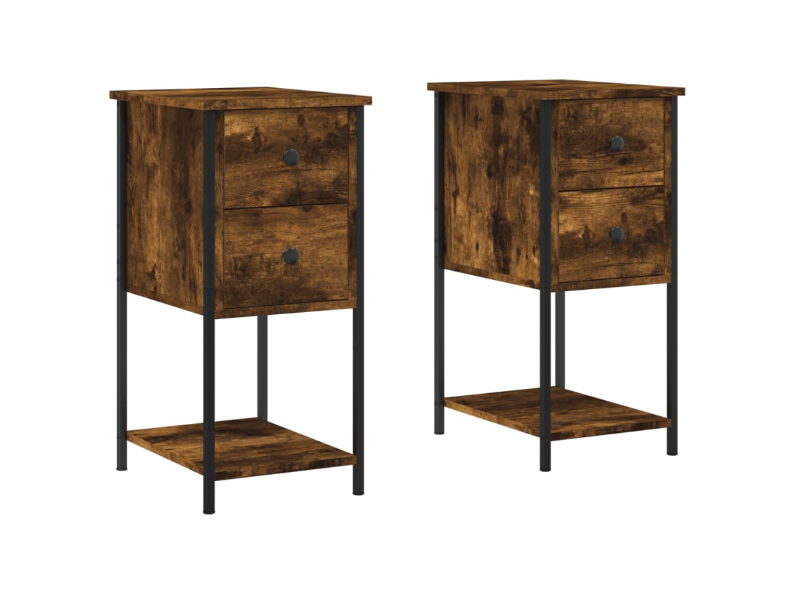 Maison Exclusive - Mesitas Noche 2 Uds Madera Ingeniería Roble Ahumado 32x42x70 Cm