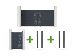 Puerta Corredera Veleta De 3 M, 160 Cm De Alto, Aluminio Gris + Puerta Peatonal Veleta De 1 M, 160 Cm De Alto + 4 Postes