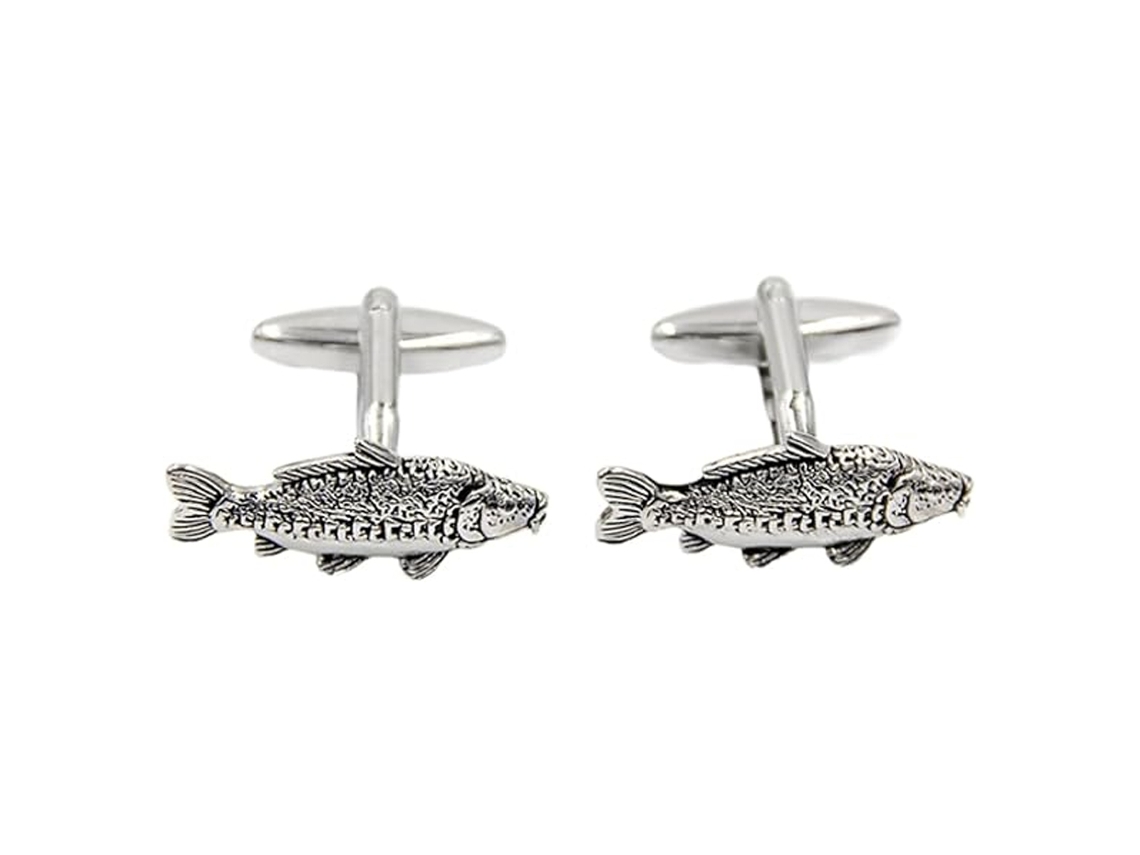 Truchas marrones gemelas en fino peltre inglés, empaque de regalo, peces gemelos, pesca