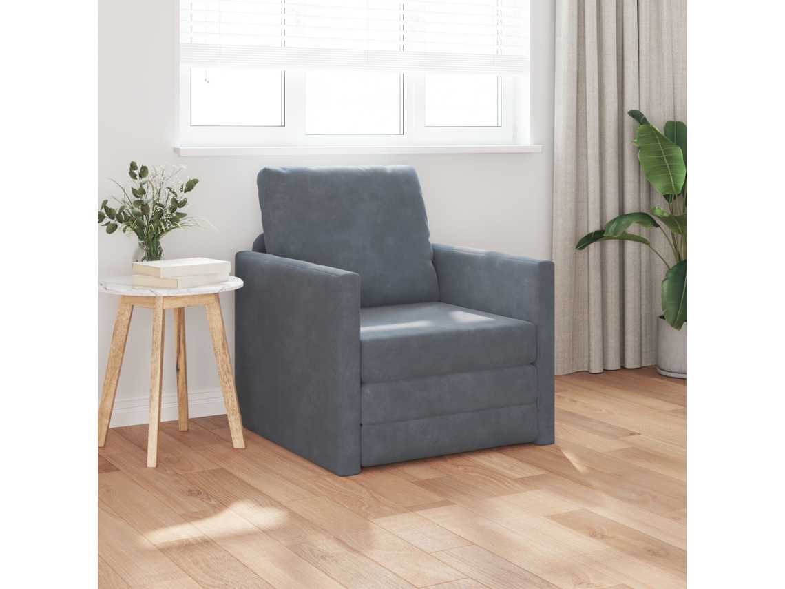 Sofá En El Suelo Convertible De Terciopelo 74x77x81 Cm Gris Oscuro Wsd871492