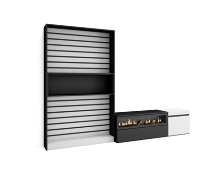 Muebles de Salón para TV 260x186x35cm Para TV hasta 65 Chimenea eléctrica Blanco y negro