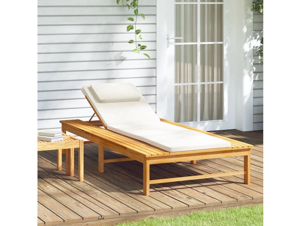 Tumbonasilla Con Cojín Blanco Crema Y Almohada Madera Maciza Acacia Wsd88502