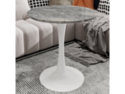 Mesa De Centro 70 Cm - Estilo Moderno Medio Siglo, Tablero Redondo Mármol - Blanco Antiguo+gris Oscuro