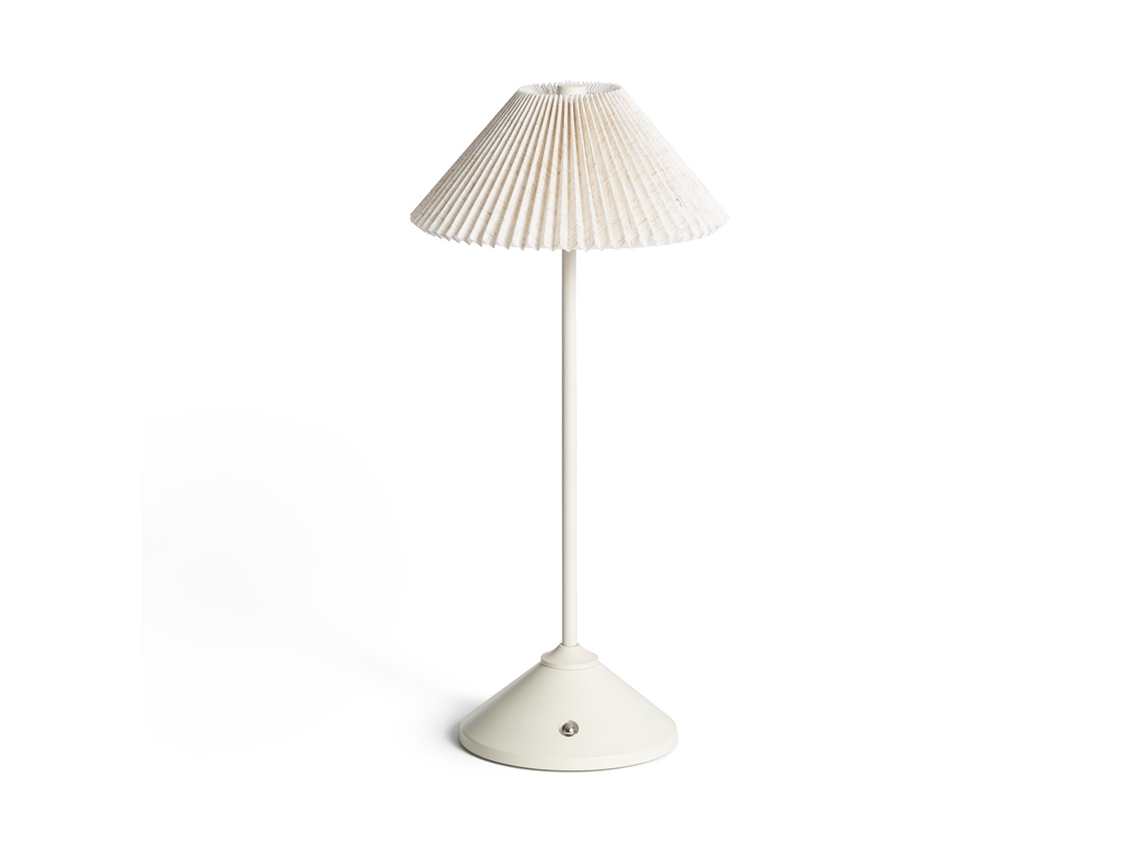 Lámpara De Mesa Led Portátil Metal Y Lino Con Batería Usb Recargable Denwa Bege