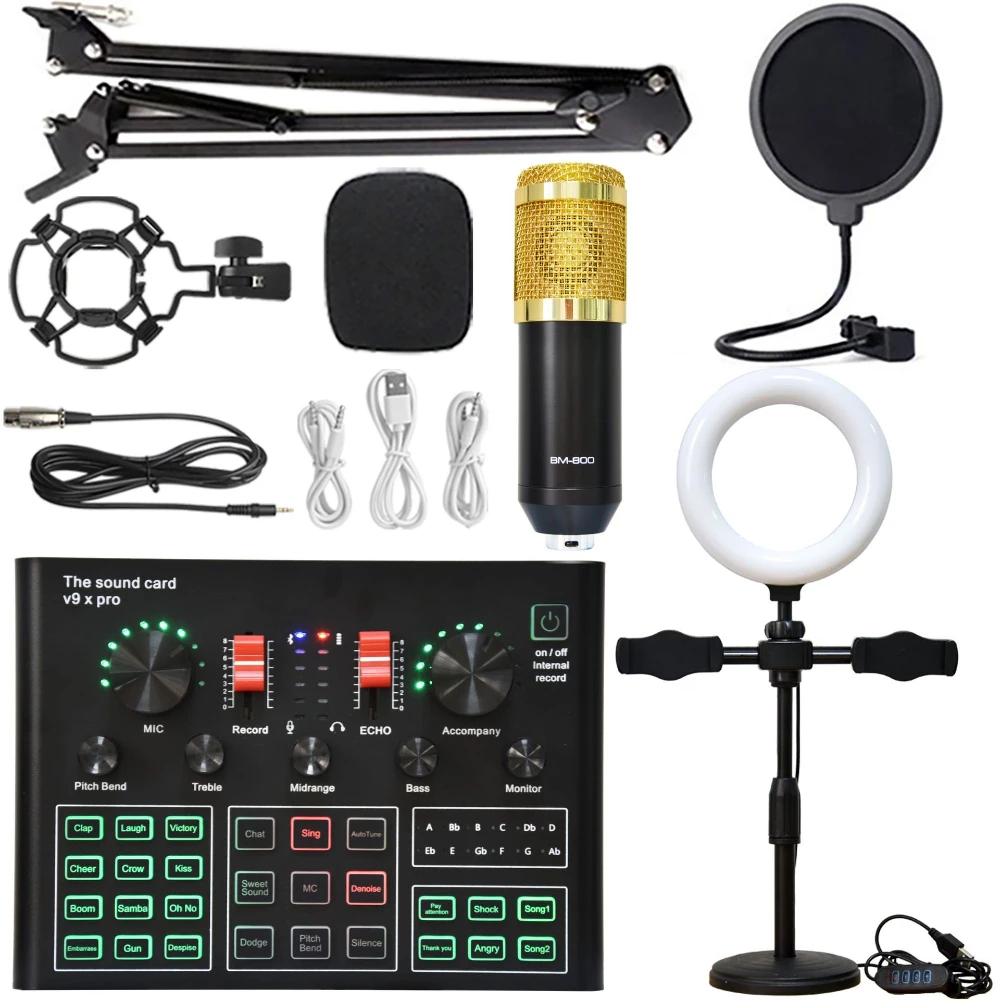 Micrófono De Condensador De Estudio (dorado), Apto Para Karaoke.