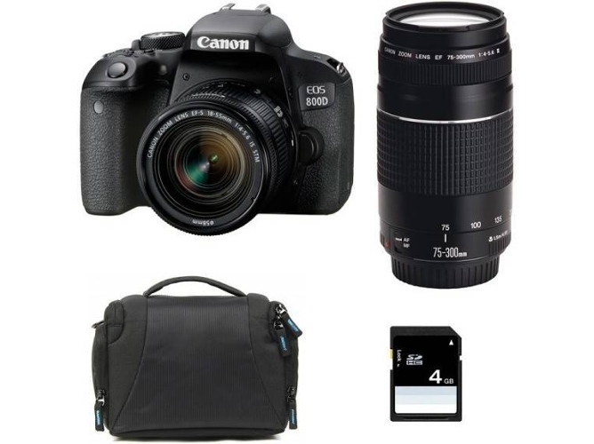 Kit Cámara Réflex CANON EOS 800DEF-S 18-55mm F4-5.6 IS STM + EF 75-300mm F4-5.6 III + Bolsa + 8 GB SD