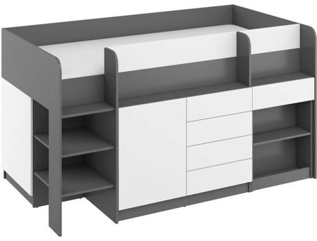 Litera con Escritorio BIM MUEBLES SMILE L Blanco y Gris (Medidas colchón: 90x200 cm)