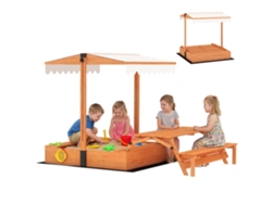Arenero Madera Techo Mesa Picnic Bancos Niños 184x110x120 Marrón