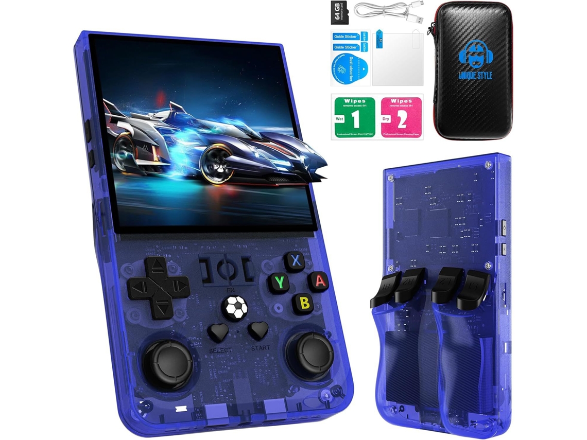 Consola de juegos portátil retro R36max, pantalla IPS de 4 pulgadas, 64 GB, azul Czhhmart