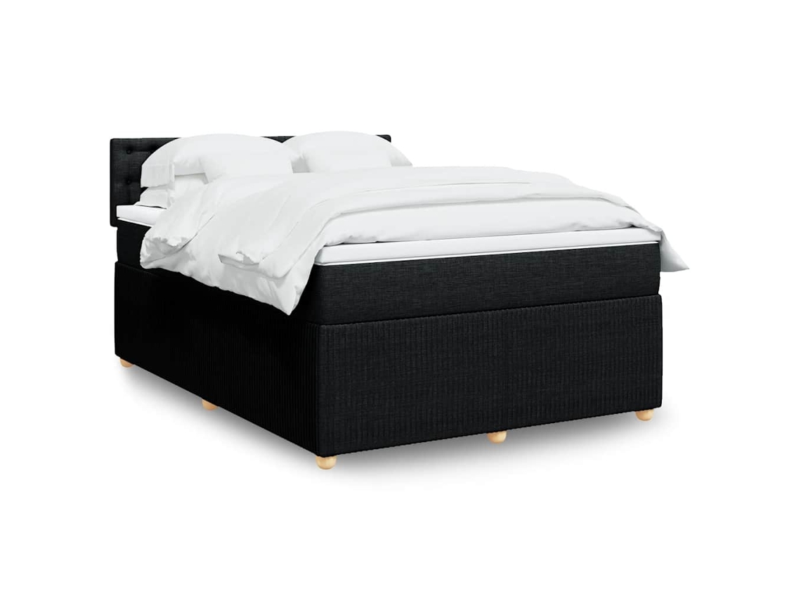 Cama Box Spring Con Colchón Tela Negro 140x200 Cm