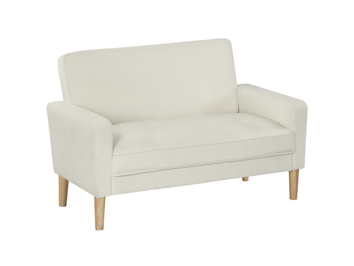 Sofá 2 Plazas, Madera Caucho, 130x74.5x82cm, Crema