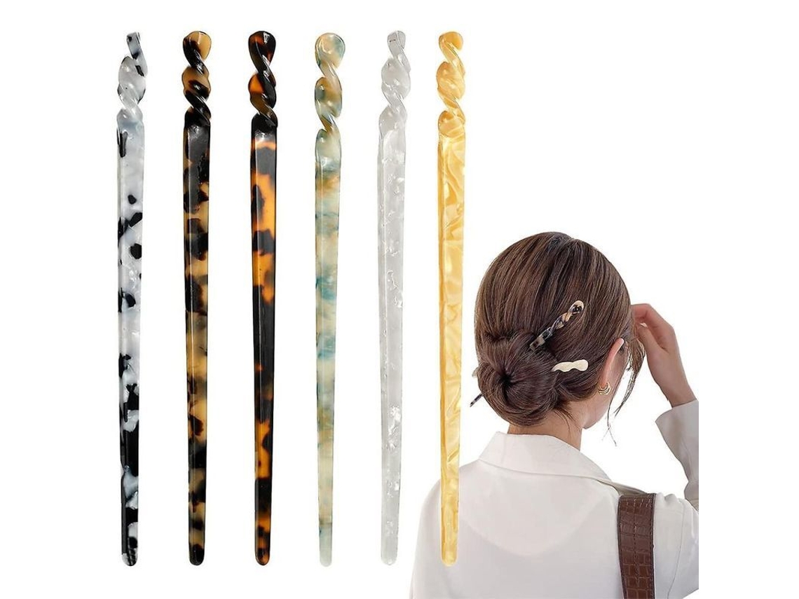 6 Palillos De Pelo De Acetato Vintage 17.5 Cm Estampado De Leopardo Para Peinados Diarios Y Ocasiones Especiales