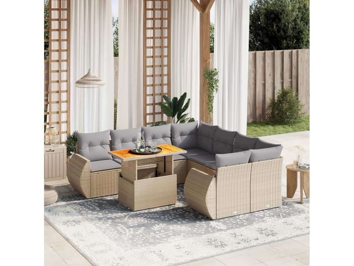 Conjunto de 9 sofás de jardín con cojines de mimbre beige de Dkd Home Decor