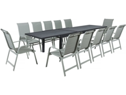 Conjunto de comedor de jardín "Lagos" - 200/320 x 105 x 76 cm - 12 sillas - Gris claro