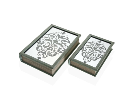 Caja Decorativa VERSA Libro Lienzo Espejo Madera MDF 7 x 30 x 21 cm