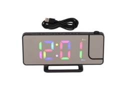 Reloj de escritorio multifuncional Baok-reloj con gran pantalla de proyección digital LED RGB y alarma electrónica, color negro.