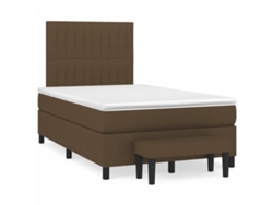 Cama Box Spring Con Colchón Tela Marrón Oscuro 120x190 Cm