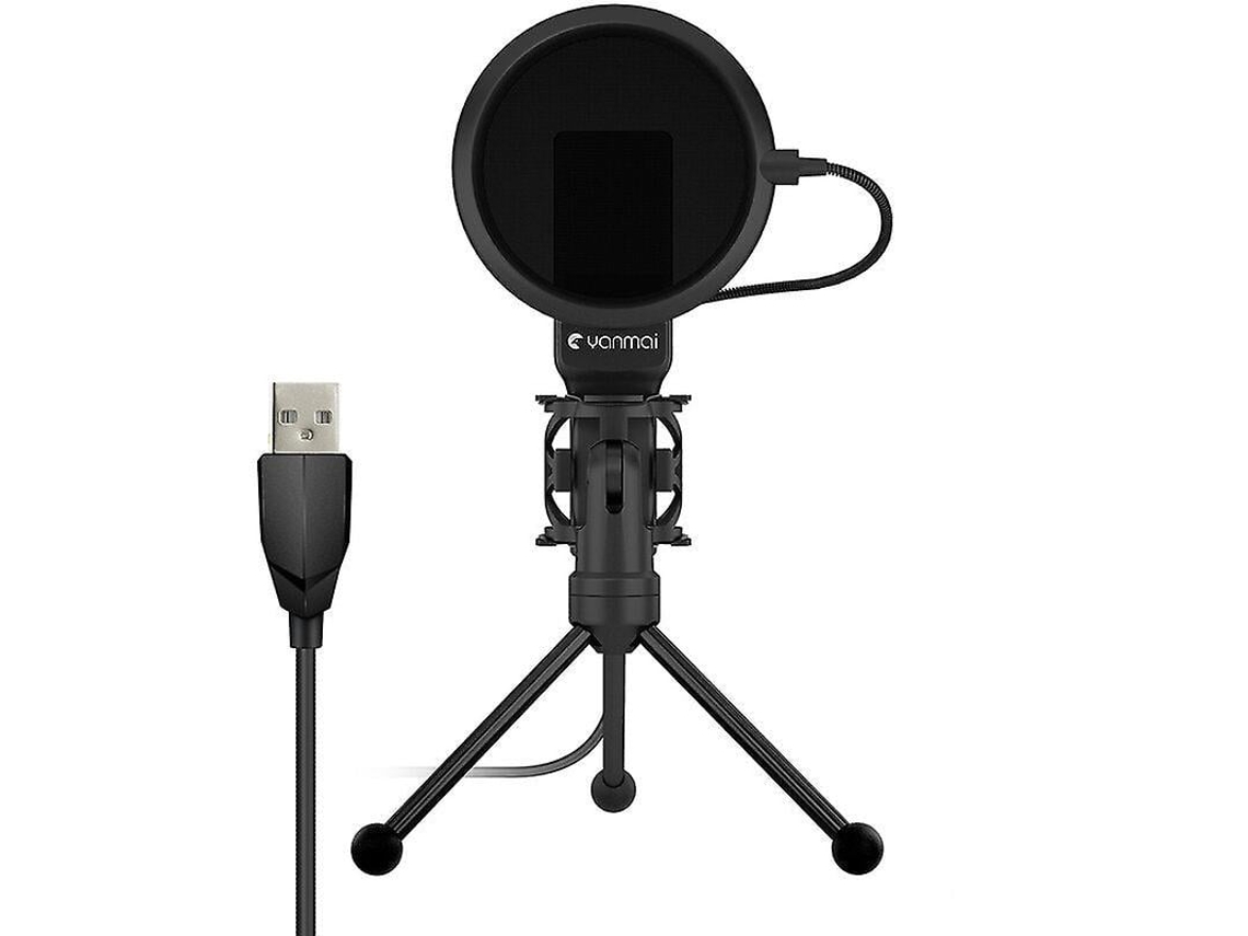 Micrófono USB para juegos de escritorio, micrófono de condensador para computadora con soporte plegable, trípode y filtro para grabación de video en PC.