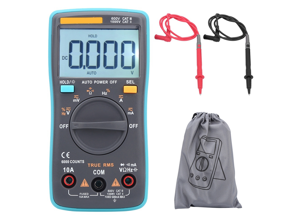 Multímetro Digital Zt101, Rango Automático, 6000 Cuentas, Mide Voltaje Ca/cc, Corriente, Resistencia, Capacitancia Y Temperatura.