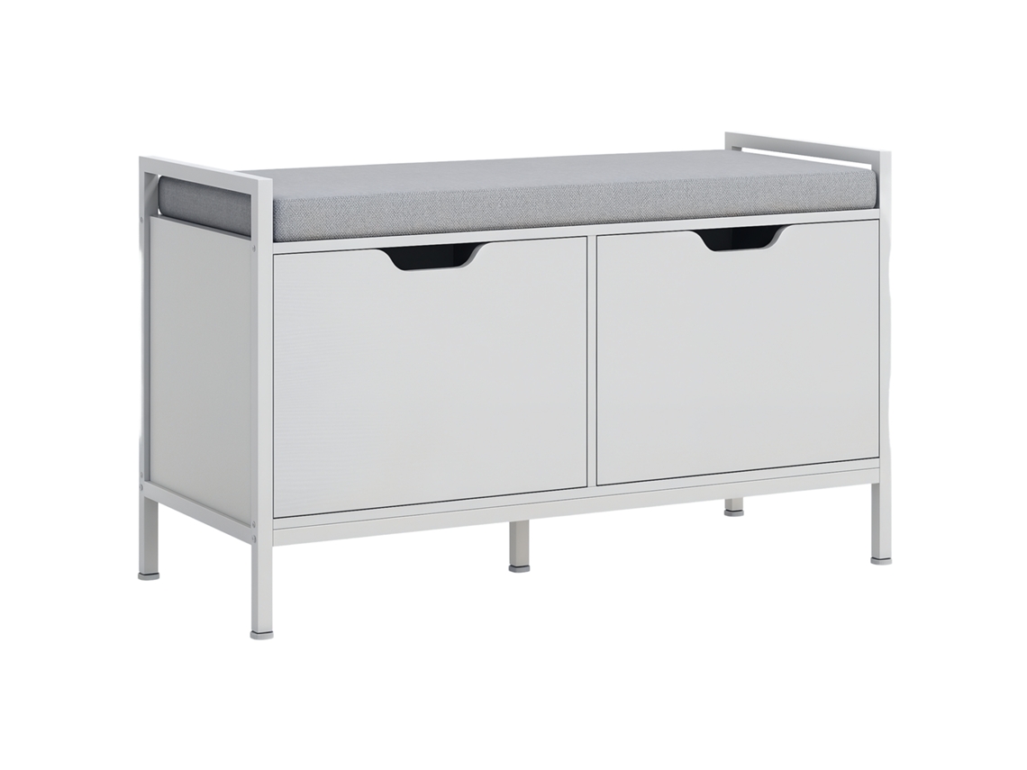 Banco Zapatero Con Asiento Acolchado Para 4 Pares, 84x35x50 Cm, Blanco.