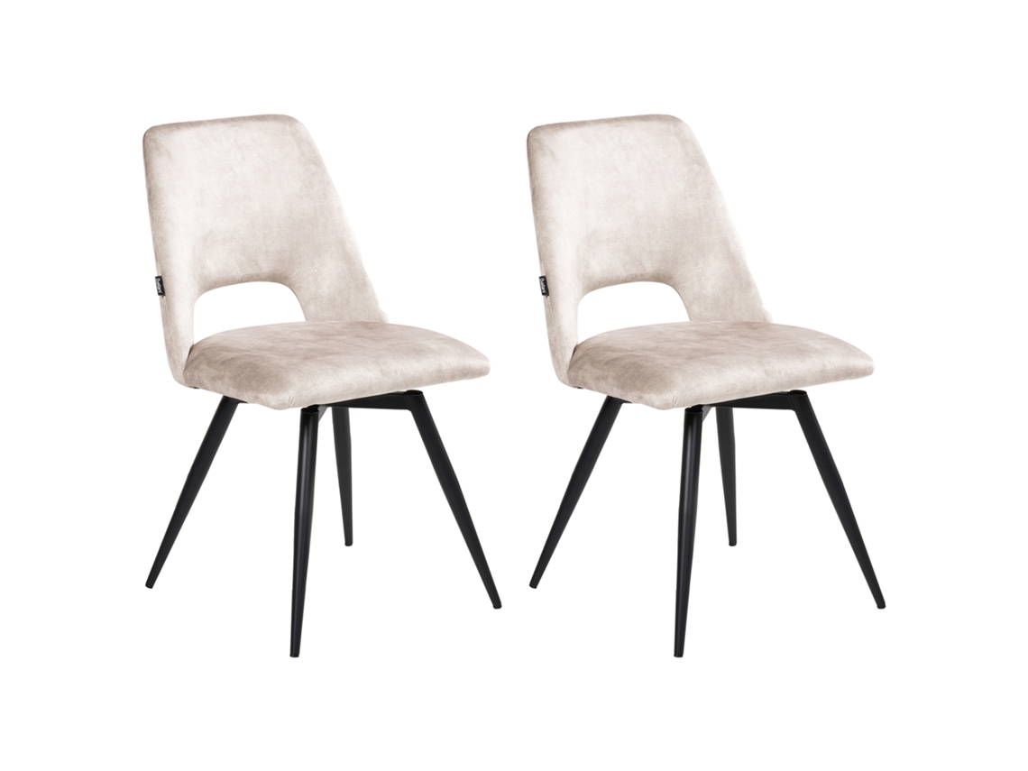 Conjunto De Assentos De Refeição Estofados Beliani Hallett De Veludo Creme 50x57x83