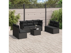 Conjunto de sofá de jardín de 8 piezas con cojines en mimbre sintético negro de DKD Home Decor