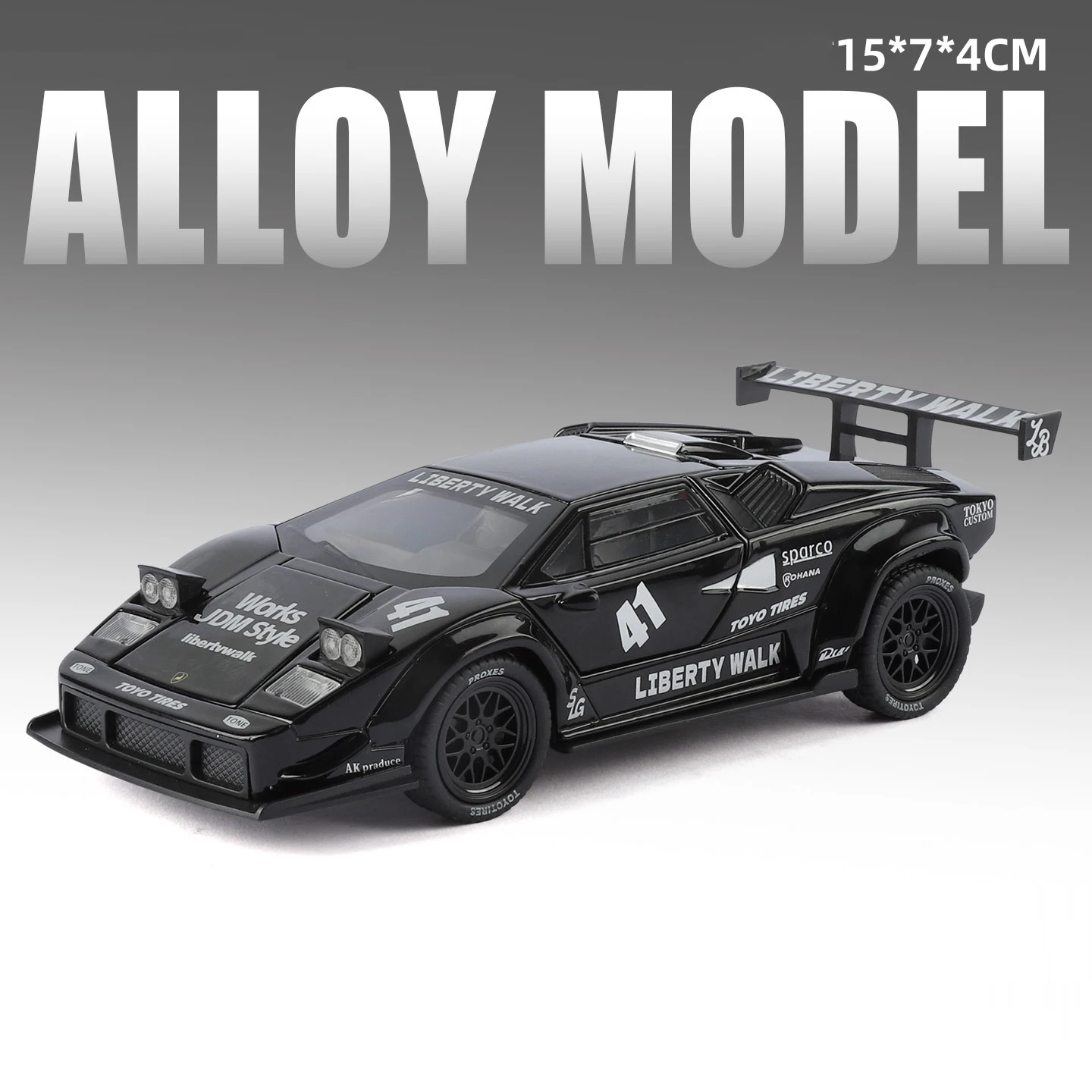 (lbwk Negro) Escala 1:32 - Coche en miniatura con funciones de sonido y luz, puertas que se abren.