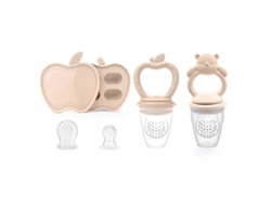 Alimentador Frutas Bebé Eifson 6+ Meses Con Molde Hielo Y 2 Chupetes (manzana+oso Beige)