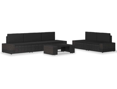 Conjunto 6 de muebles de jardín VIDAXL ratán sintético negro