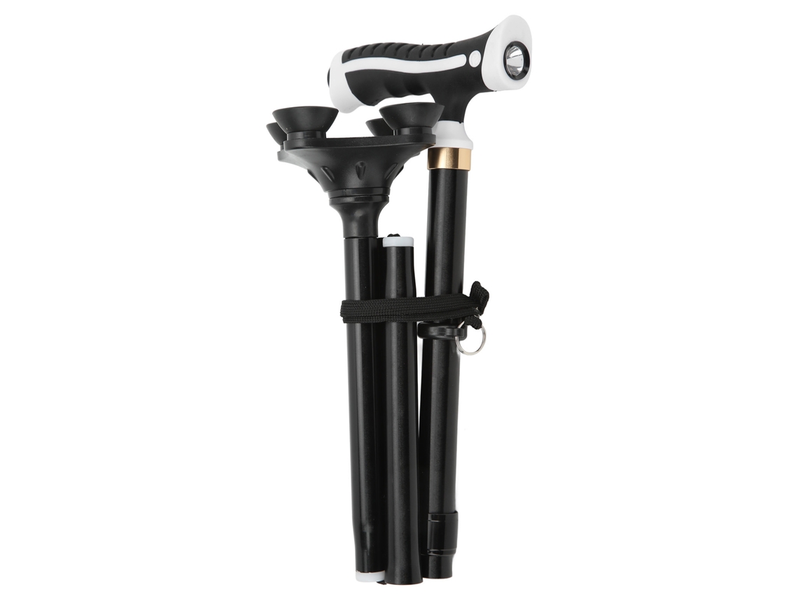 Bastón Plegable Antideslizante Con Luz Led, Base Giratoria Ajustable De 360°, De Aluminio, Para Personas Mayores.