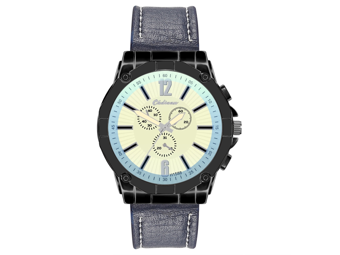 Reloj De Cuarzo Para Hombre Con Correa De Cuero Pu Estilo Business Dial De Tres Ojos