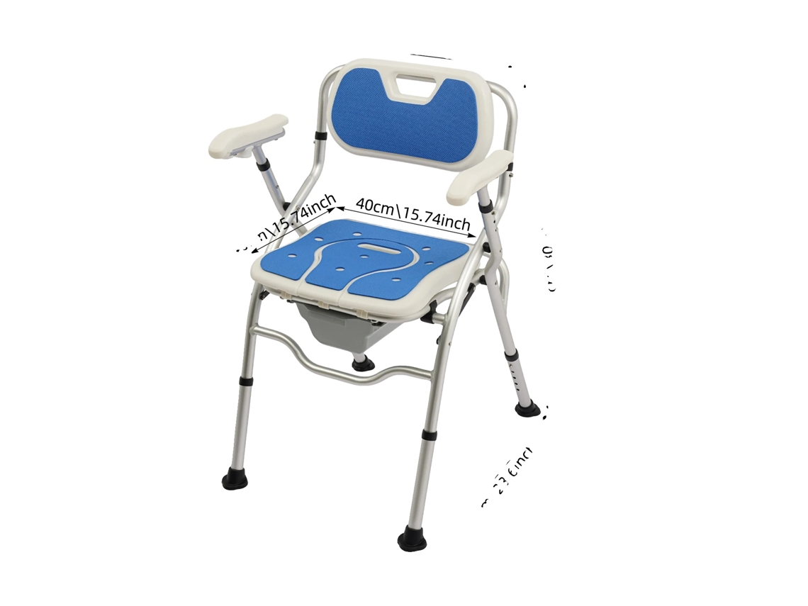 Silla de baño, altura ajustable, reposabrazos y respaldo, color azul OEM