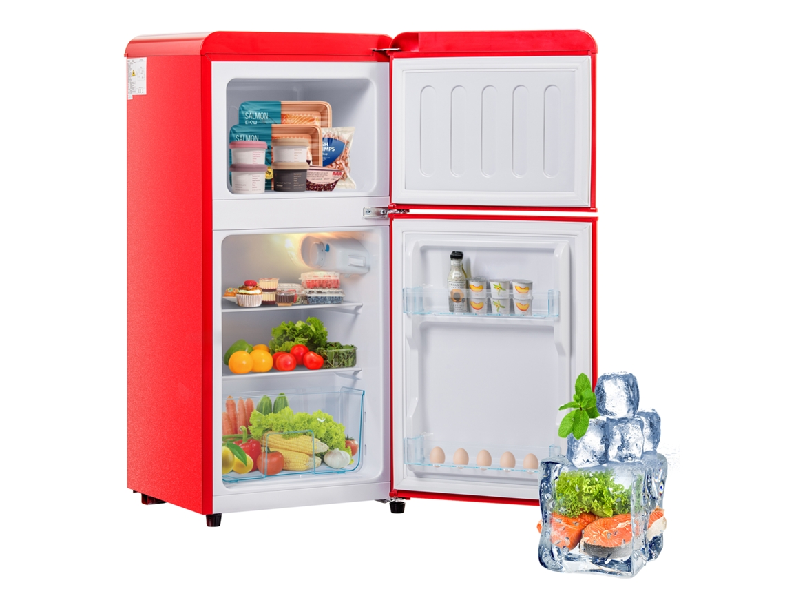 Nevera Retro De Doble Puerta 60l - Congelador 22l, Luz Led, Eficiencia Energética - Roja