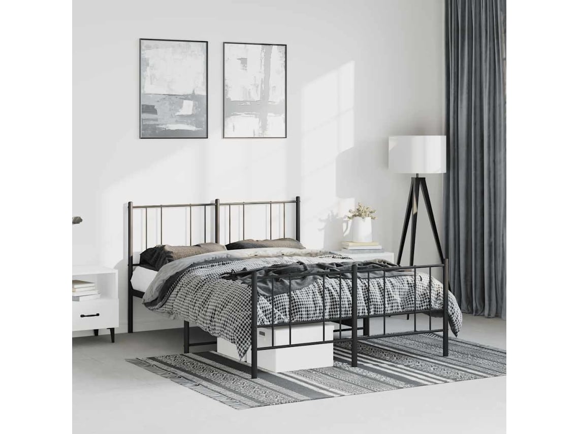 Estructura Cama Sin Colchón Con Estribo Metal Negro 135x190 Cm