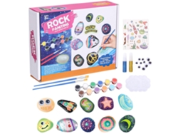Kit creativo para pintar piedras con efecto de purpurina opaca. Incluye pinzas, 12 pinturas, adhesivos, aceites para veladuras y postes decorativos.