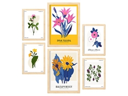 NACNIC Set De 6 Posters Florales Ramos Salvajes Láminas De Naturaleza Y Botánica Para  Tamaños A3 & A4 Marcos Color Madera