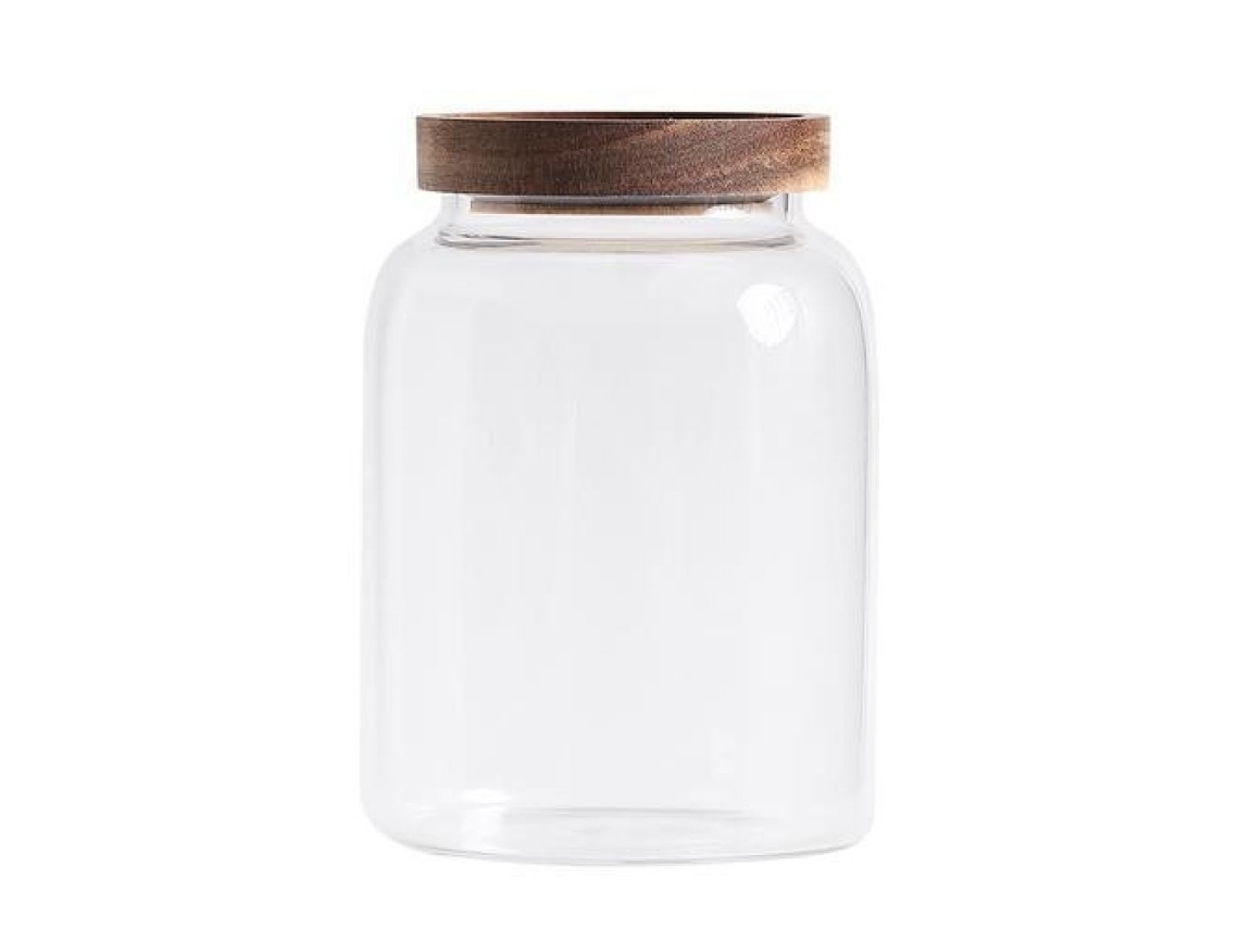 Tarro de almacenamiento de vidrio transparente con tapa de madera para granos de café MEOIRUERY