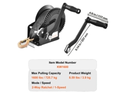 Cabrestante manual, capacidad de 3500 libras, mango ergonómico, 1600 libras
