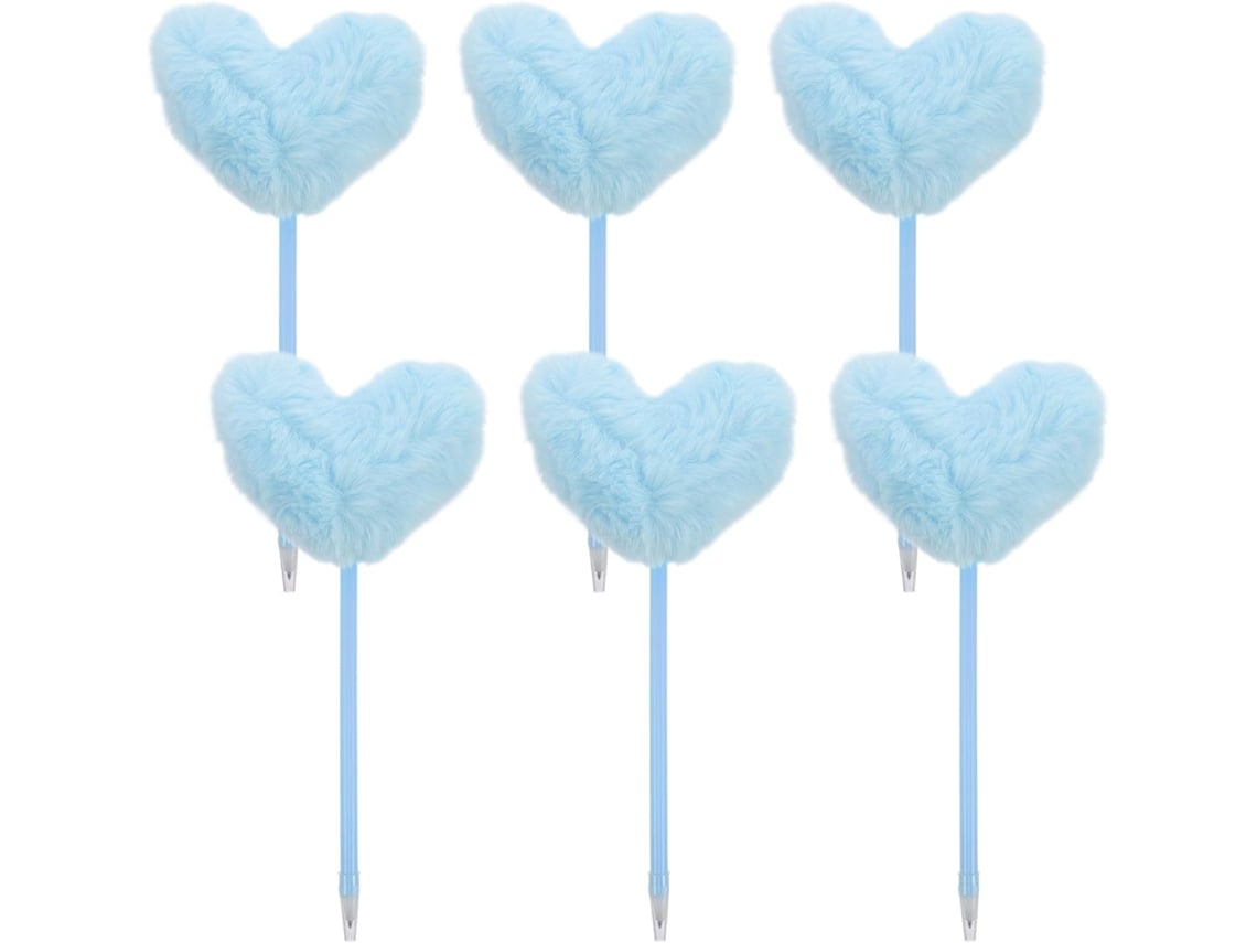 Conjunto de 6 estojos para caneta azuis em formato de coração com borlas - macios e delicados para mulheres.