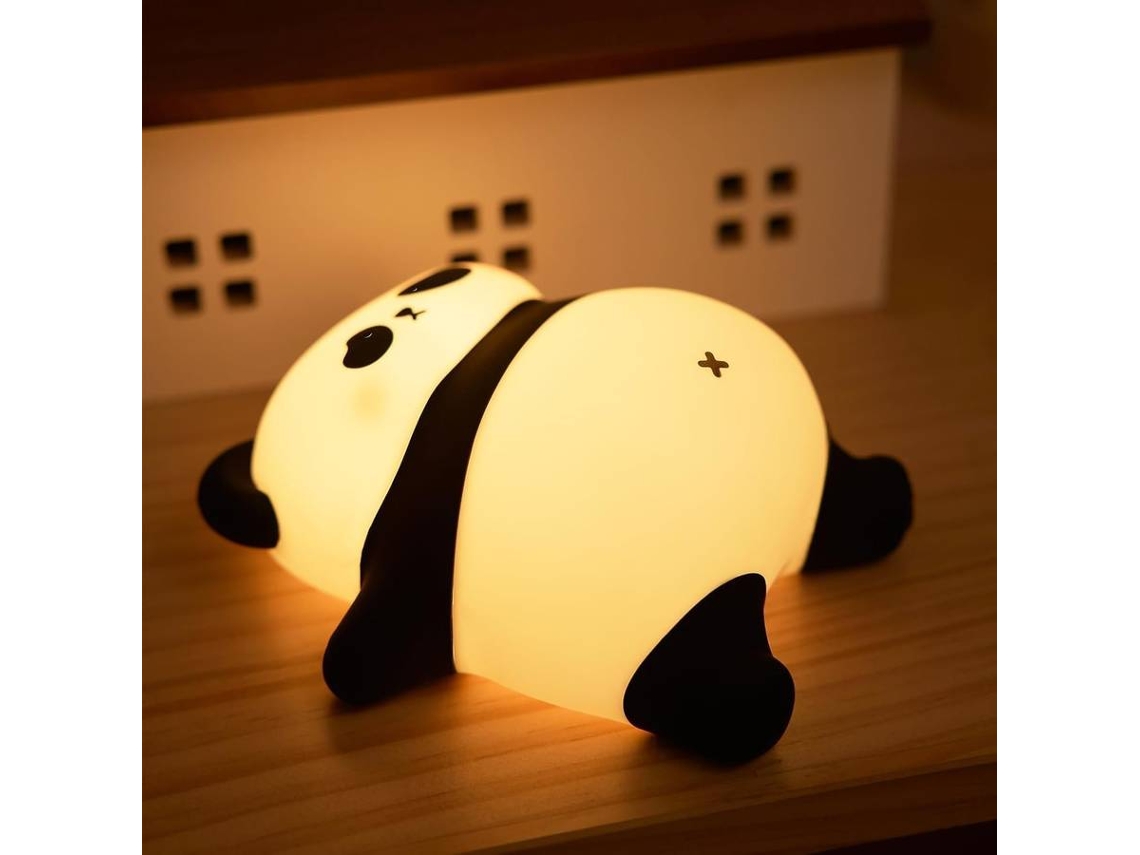 Luz nocturna recargable con forma de panda, regulable en 3 niveles y temporizador (negra)