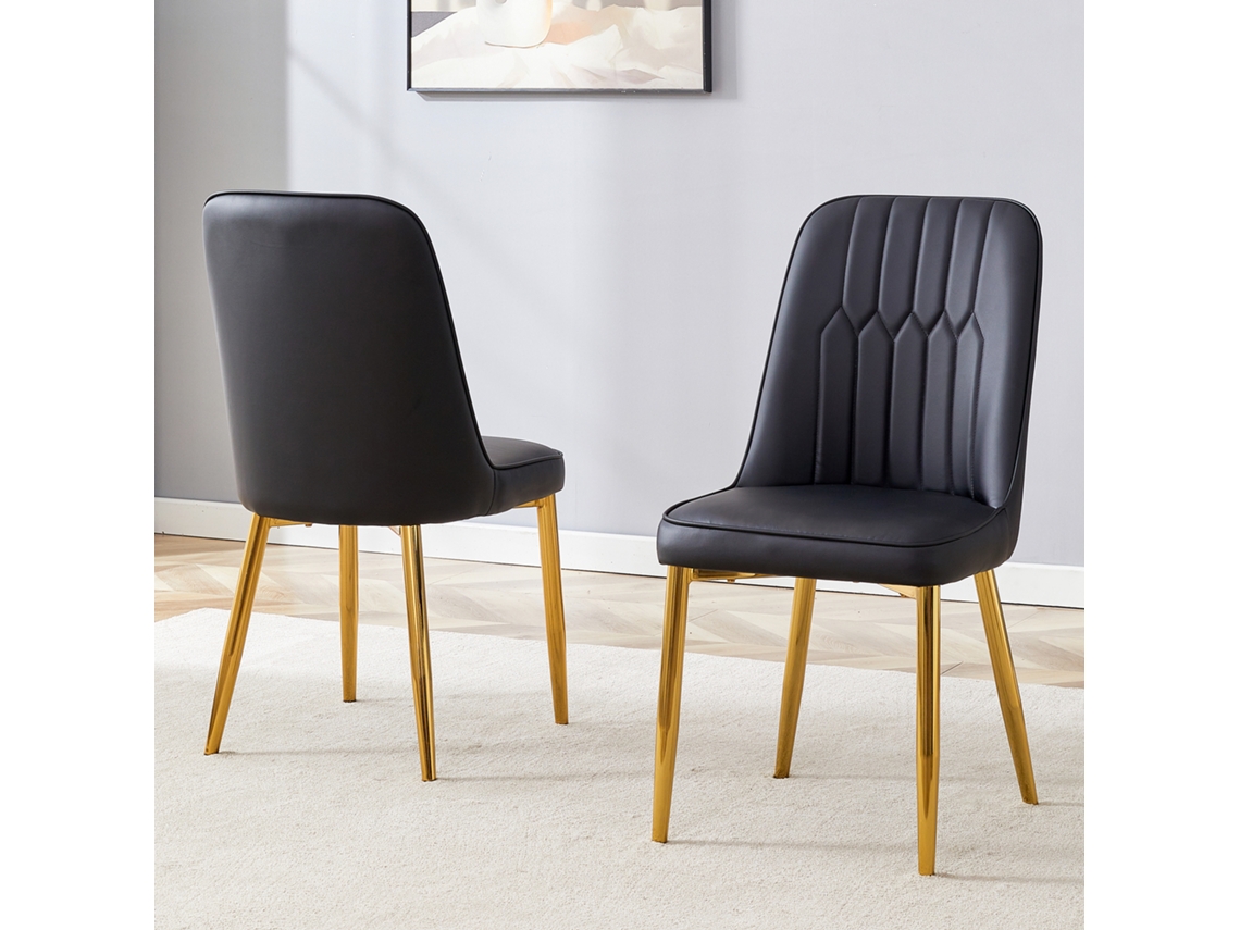 Sillas De Comedor 2 Uds - Diseño Moderno Con Asiento Ancho - Negro Y Dorado